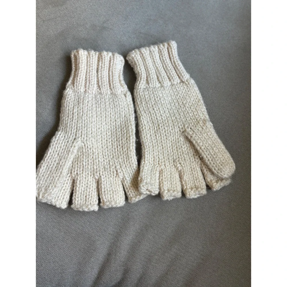 Betsey Johnson Ivory Knit Fingerless Gloves Rhinestone Embellished Gem‎ Cream OS
